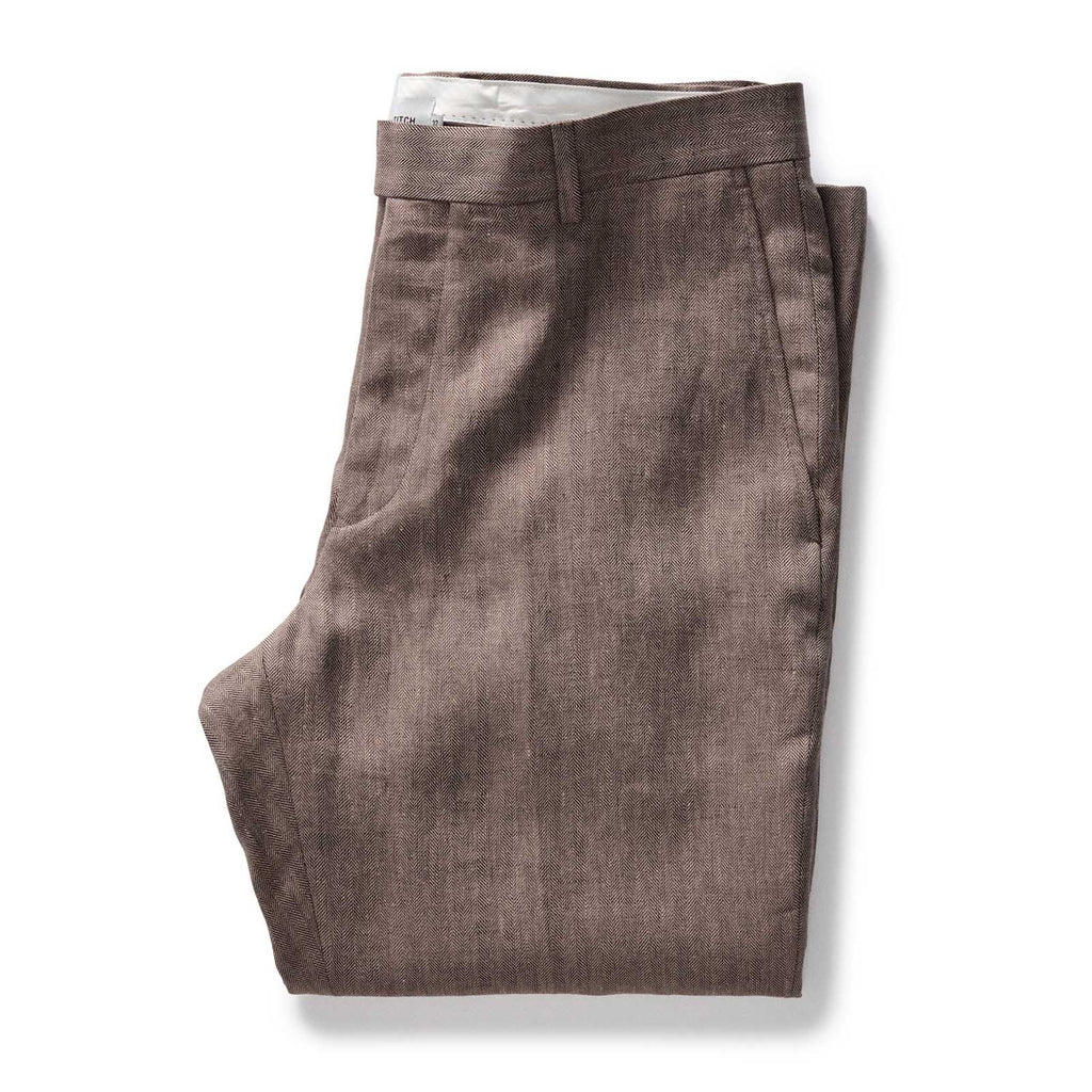 The Stevens Trouser in Coffee Linen Herringbone