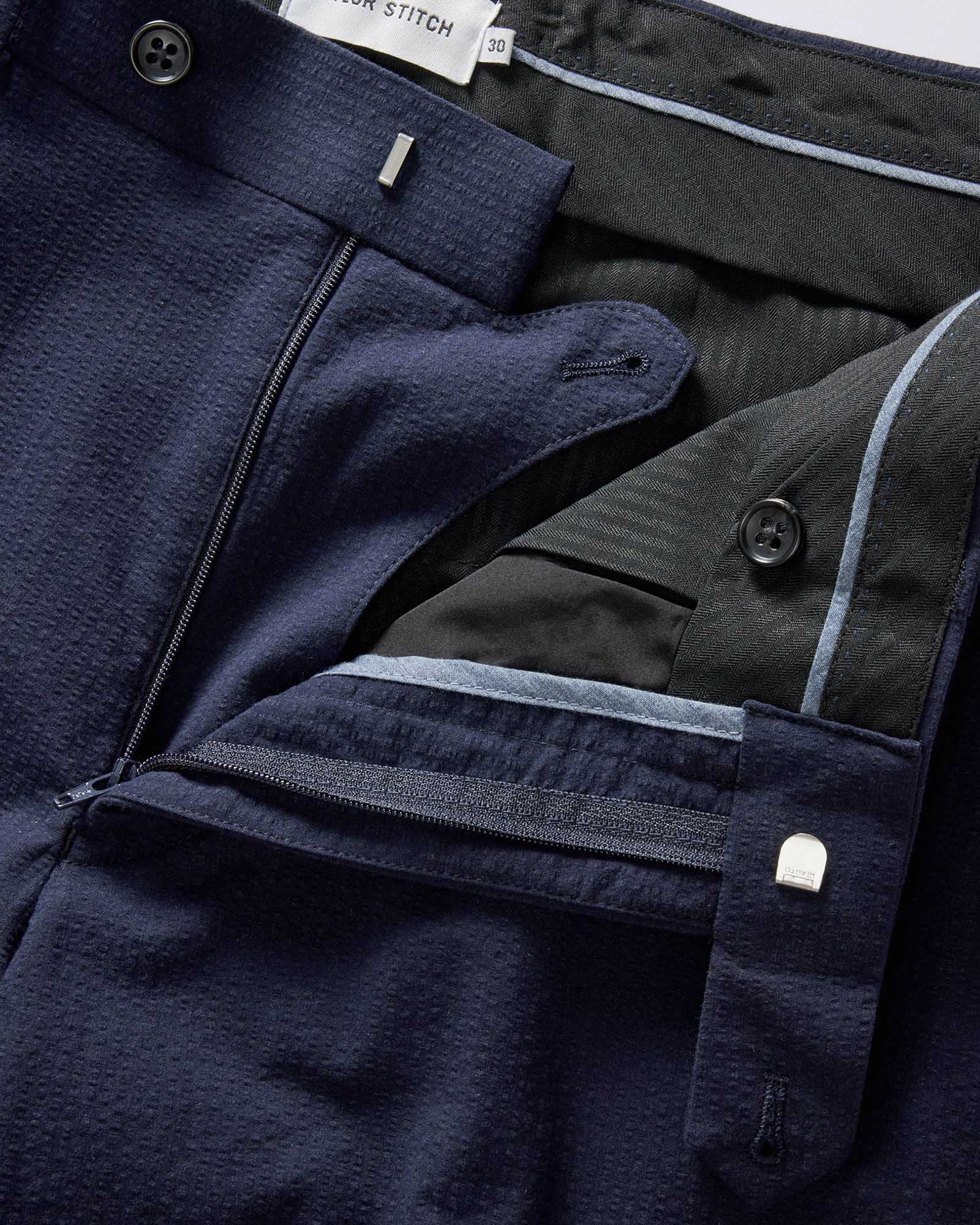 The Stevens Trouser in Navy Linen Seersucker