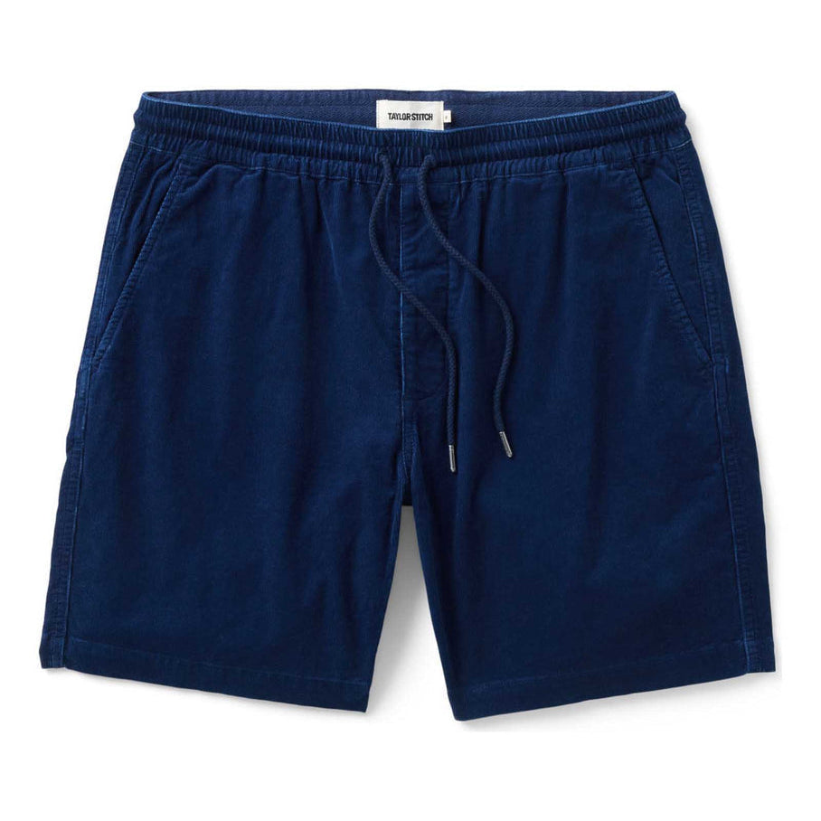 The Apres Short in Rinsed Indigo Pincord