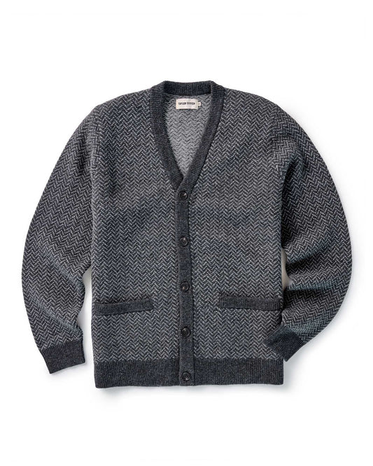 The Eddy Cardigan in Heather Charcoal Herringbone