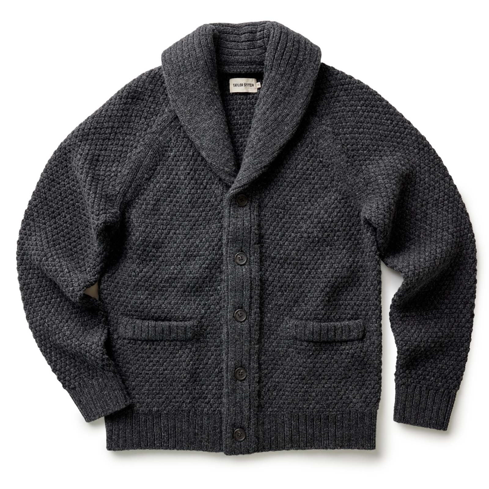 The Fisherman Shawl Cardigan in Heather Coal Merino