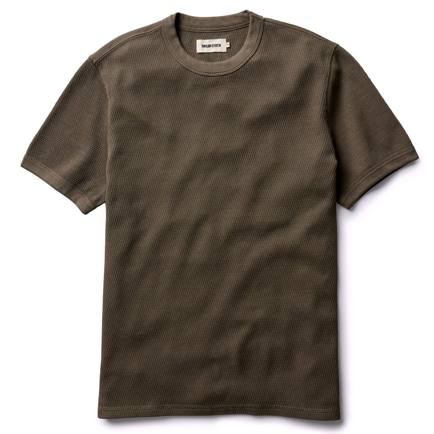 The Organic Cotton Waffle Short Sleeve Crew in Fatigue Olive