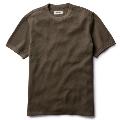 The Organic Cotton Waffle Short Sleeve Crew in Fatigue Olive