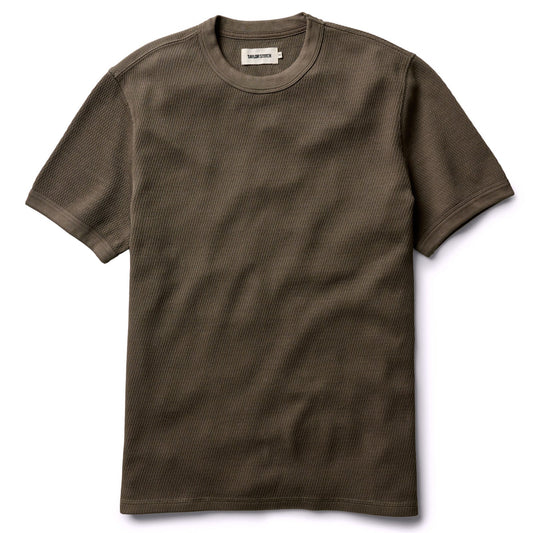 The Organic Cotton Waffle Short Sleeve Crew in Fatigue Olive