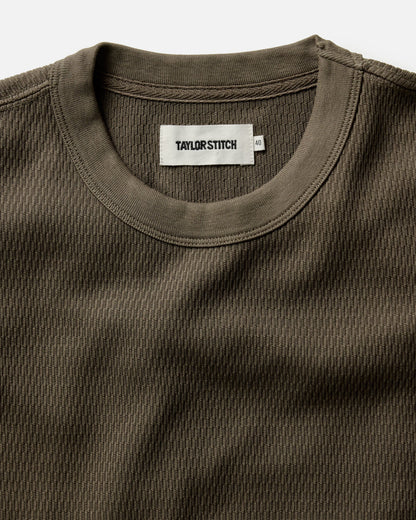 The Organic Cotton Waffle Short Sleeve Crew in Fatigue Olive