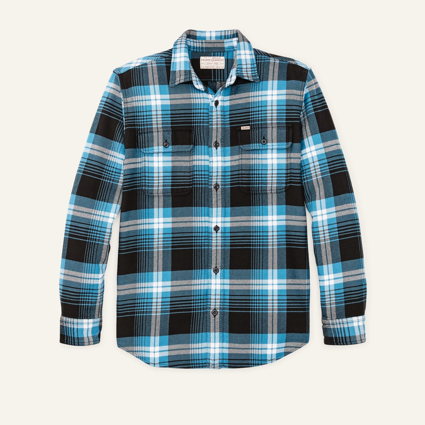 Vintage Flannel Work Shirt in Blue & Black Multiplaid