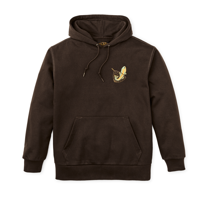 Prospector Embroidered Hoodie Fishing in Dark Brown