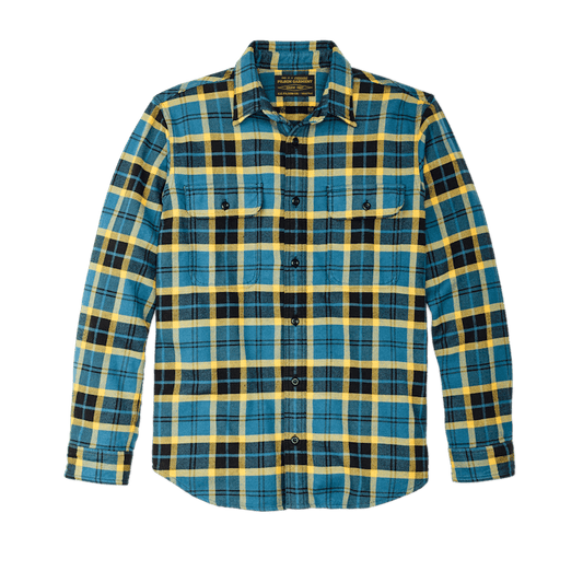 Vintage Flannel Work Shirt in Blue Ash Gold Plaid