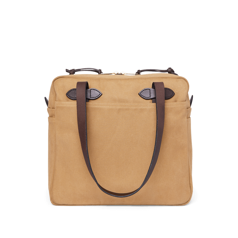 Rugged Twill Zipper Tote Bag in Tan