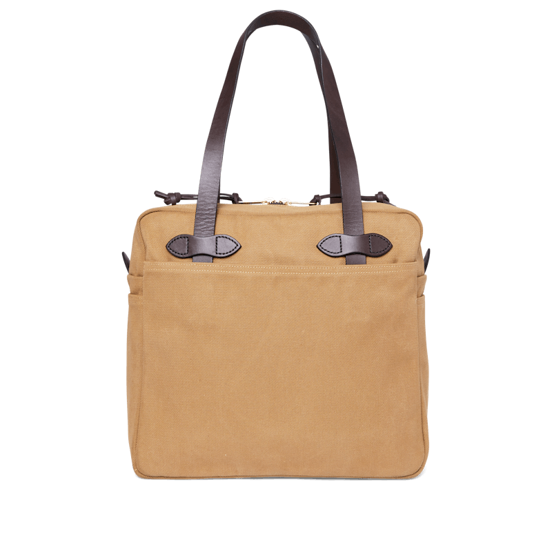 Rugged Twill Zipper Tote Bag in Tan