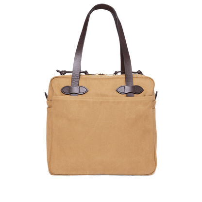 Rugged Twill Zipper Tote Bag in Tan