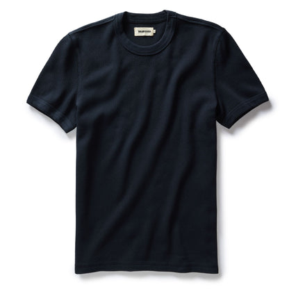 The Organic Cotton Waffle Short Sleeve Crew in Dark Navy