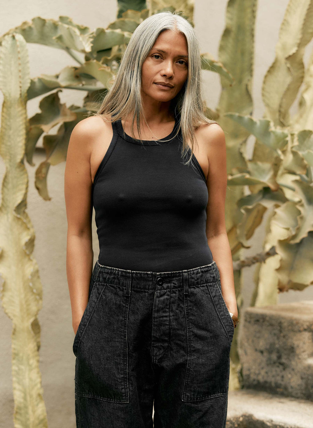 Ribbed Racerback Tank in Faded Black