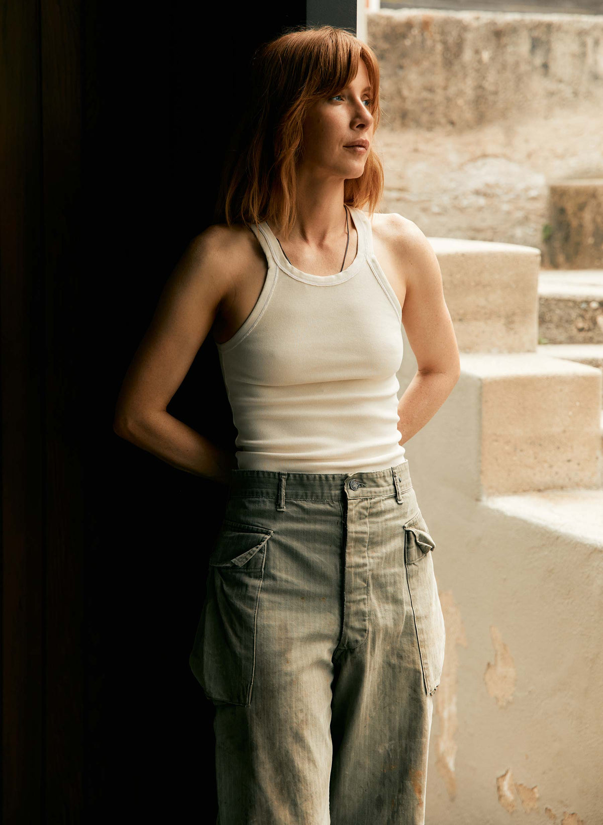 Ribbed Racerback Tank in Vintage White