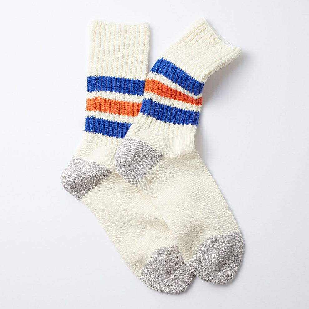 Coarse Ribbed Oldschool Crew Socks in Blue & Orange