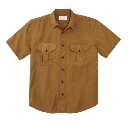 Washed Short Sleeve Feather Cloth Shirt in Gold Ochre