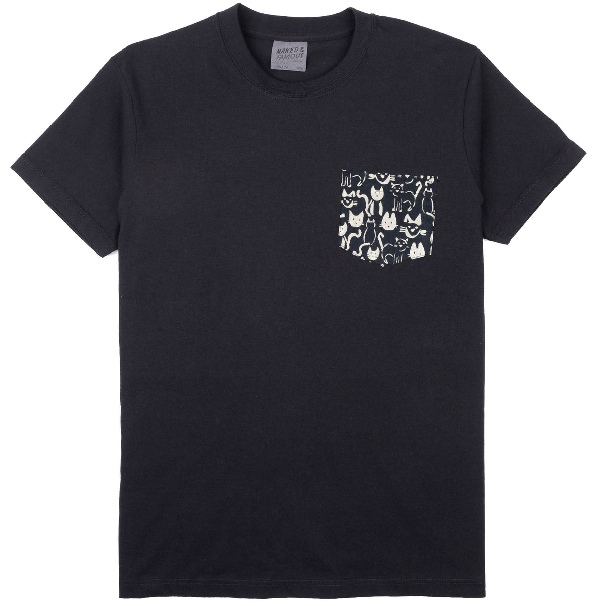 Pocket Tee in Black and Cat Strokes
