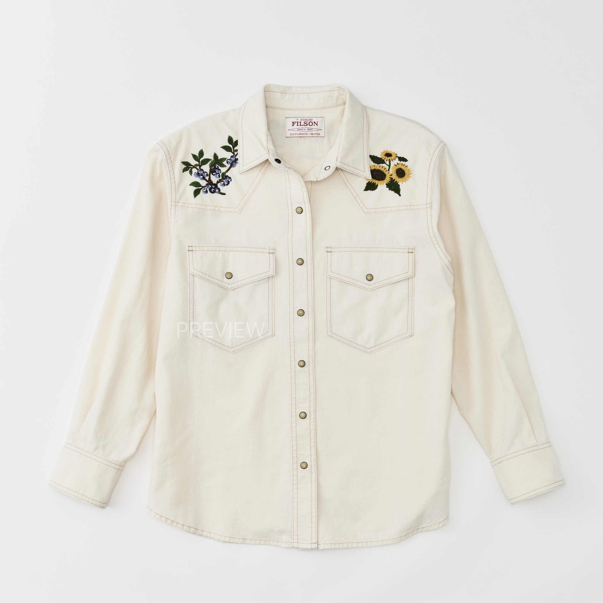 Embroidered Western Shirt in Natural Seed