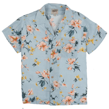 Aloha Shirt in Silky Blue Flowers