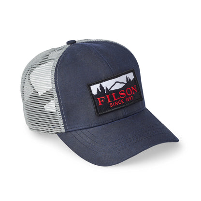 Mesh Leather-Strap Logger Cap in Navy