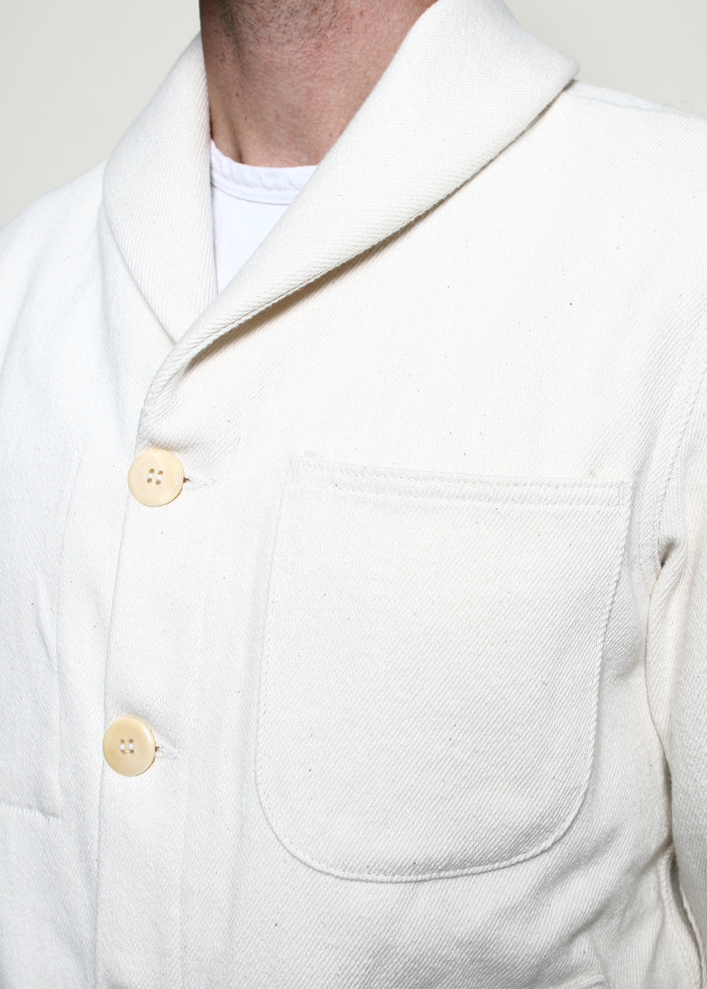Shawl Collar Supply Jacket in Natural Knit Denim
