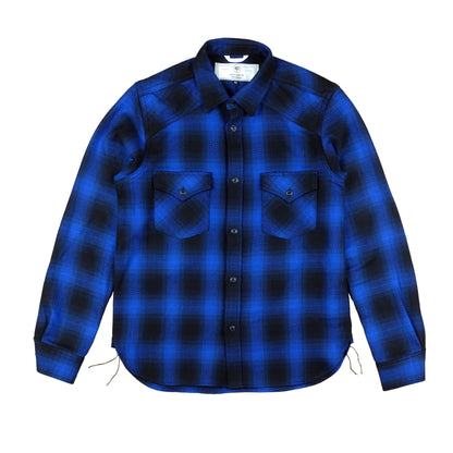 Western Shirt in Blue Herringbone Plaid