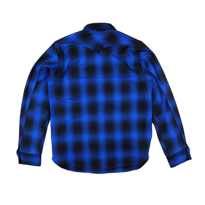 Western Shirt in Blue Herringbone Plaid