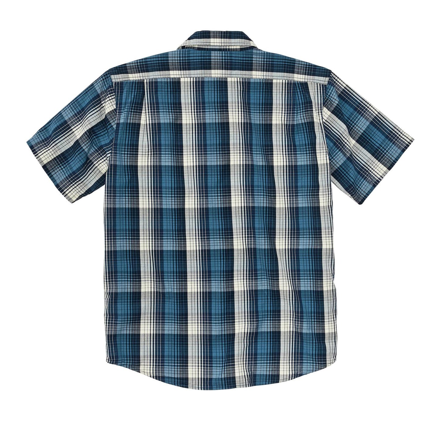 Washed Short Sleeve Feather Cloth Shirt in Blue/White Plaid